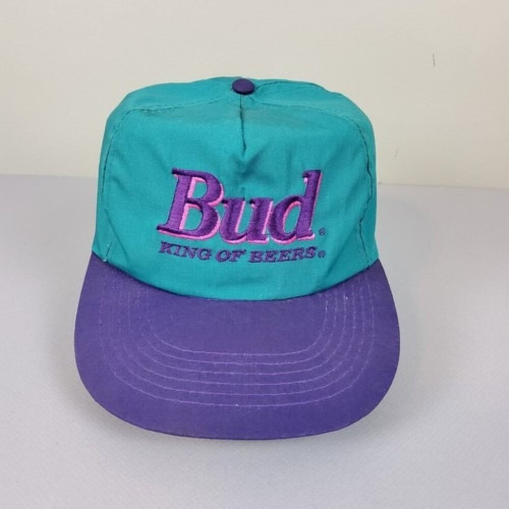 Vintage Bud King of Beers Teal Purple Snapback Hat